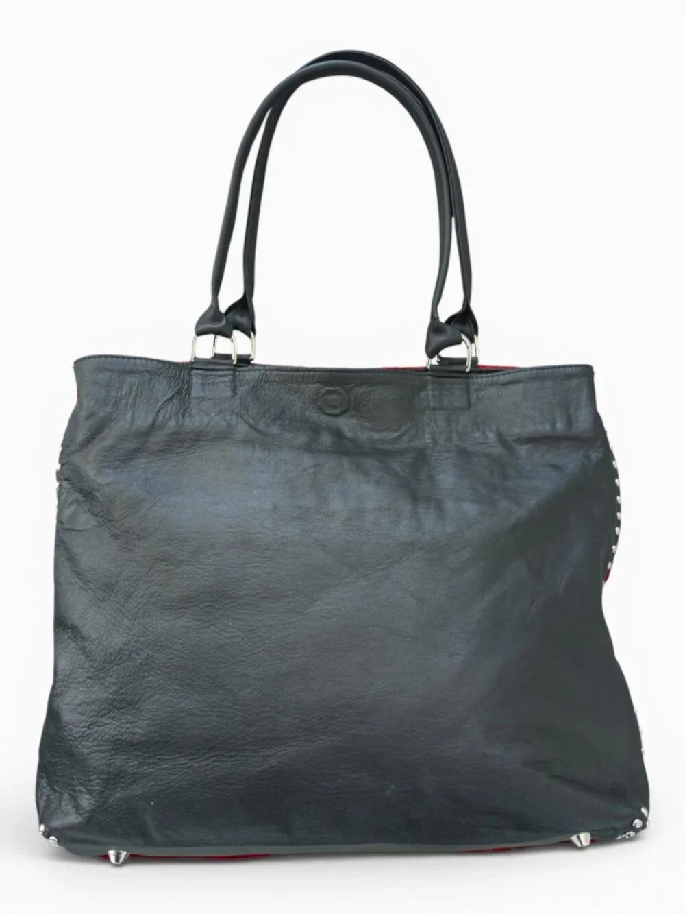 King Ranch Red-Dyed Springbok Tote, Black Leather Trim, Chrome Studs